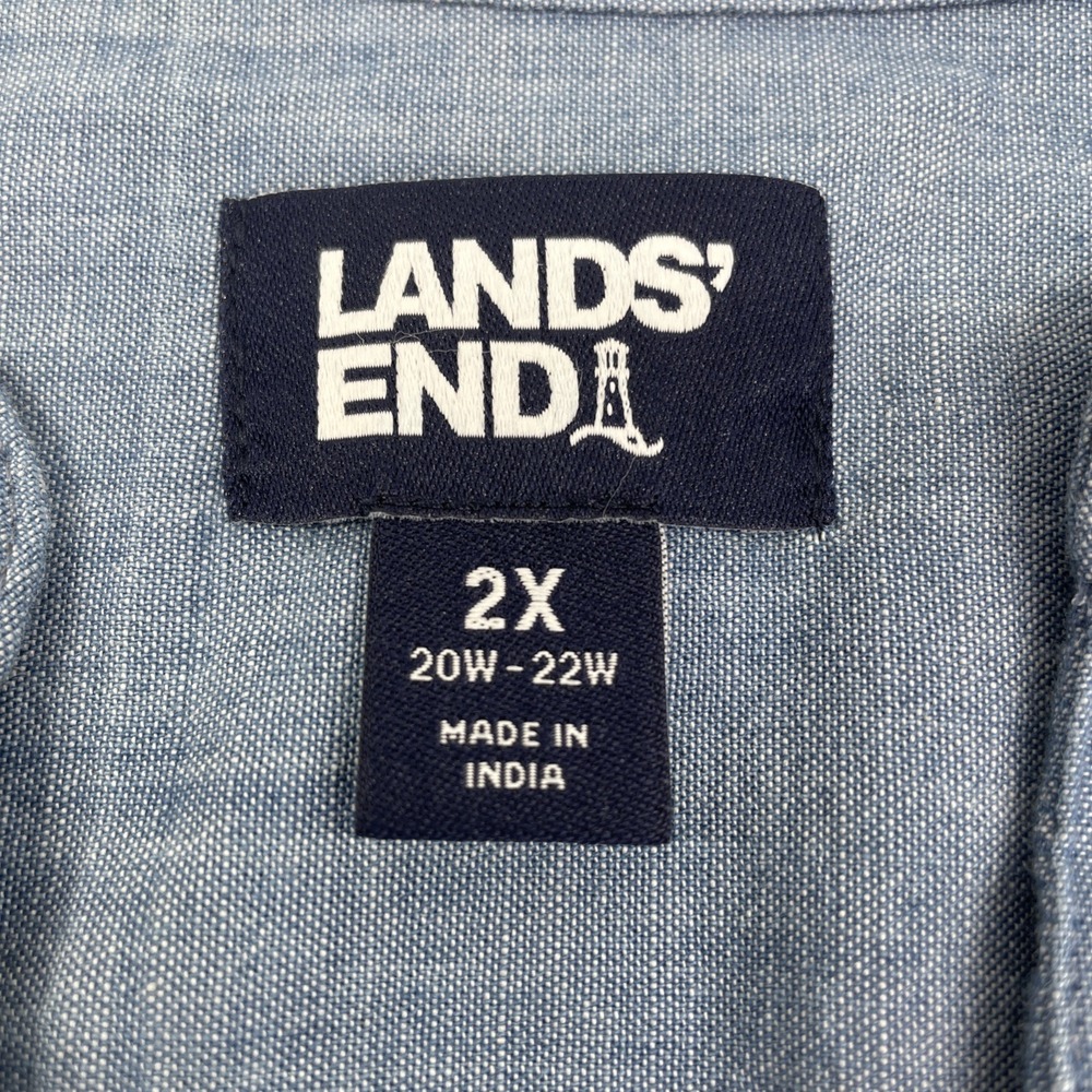 Lands End Top Womens 2XL Cotton Poplin Peasant Dark Indigo Chambray Shirt - Picture 3 of 9